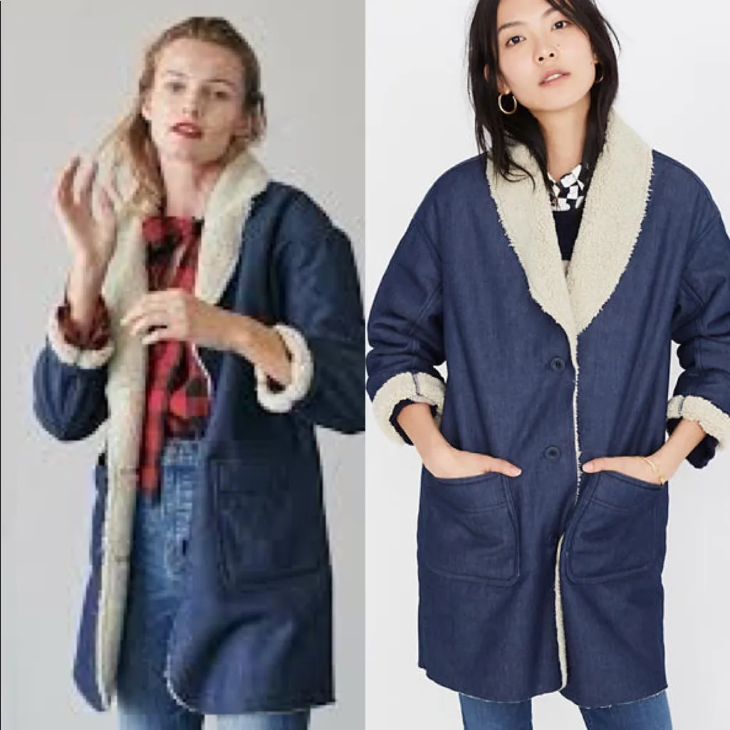 NWT  Madewell Sherpa-Bonded Denim Cocoon Coat - Image 4