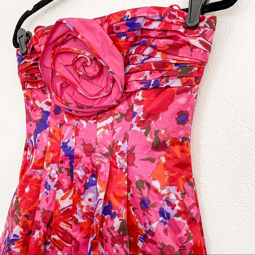 BCBG Begonia Strapless Floral Cocktail Dress Size 2 - Image 2