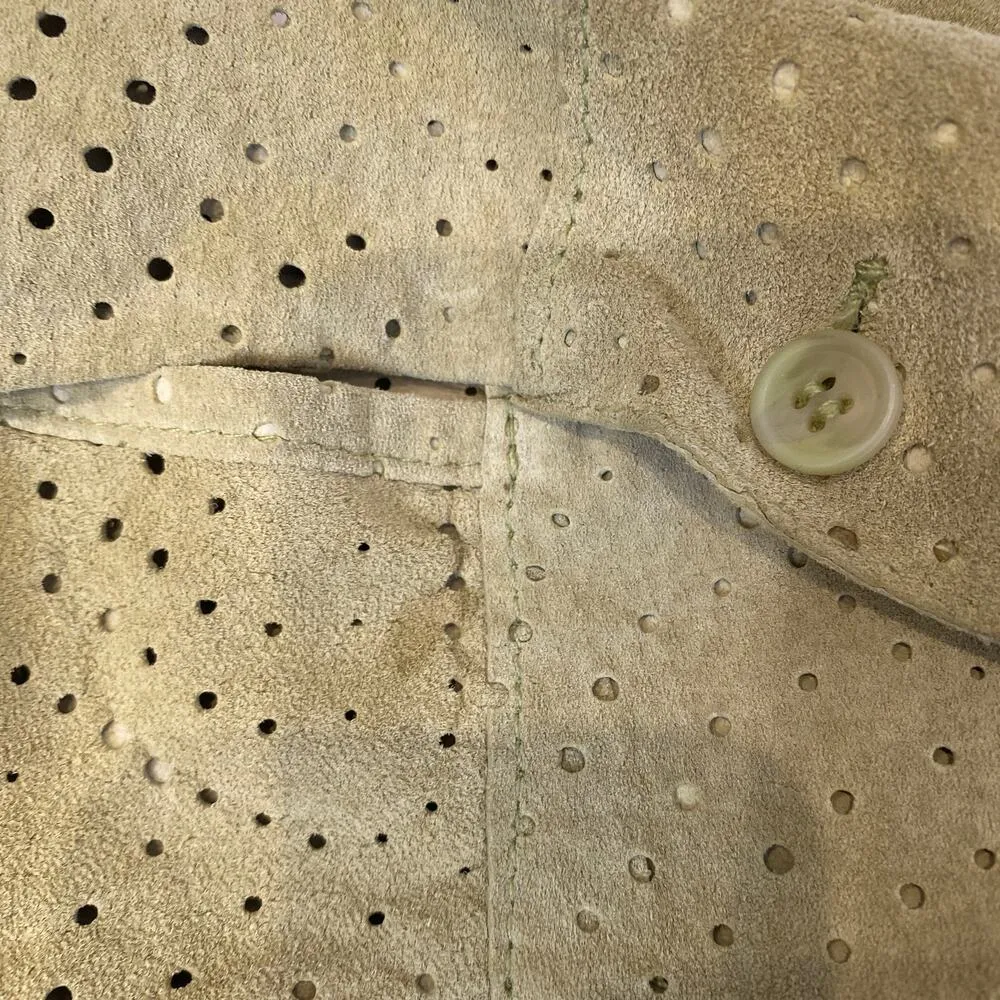 Co & Eddy Light Green Suede Eyelet Button Down Collared Shirt Sz 6 Leather - Image 8