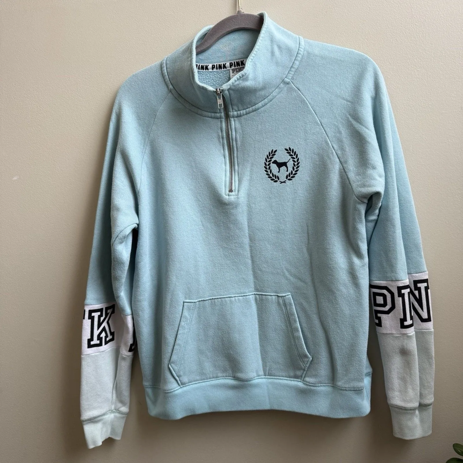 VICTORIA'S SECRET PINK 1/4 Zip Tunic Mock Neck Sweatshirt Top Blue Size XS - Image 2