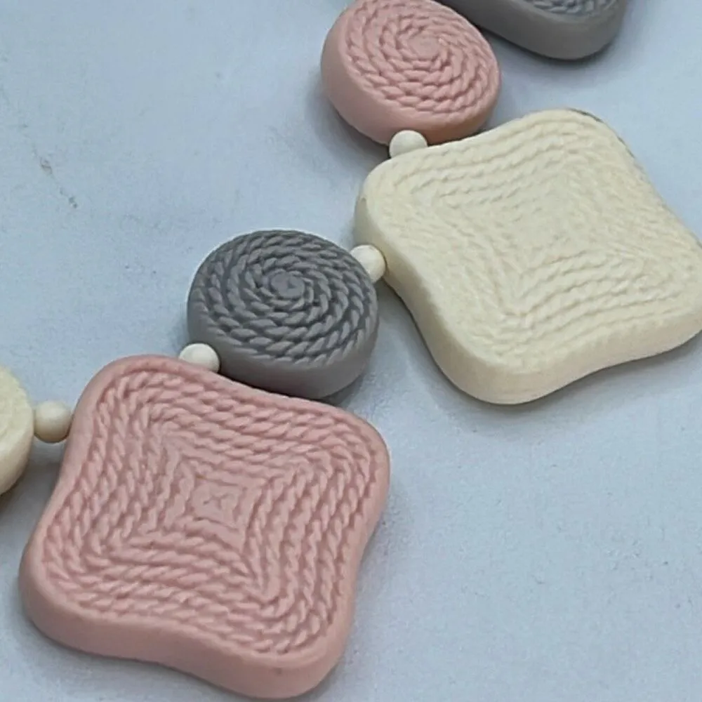 Vintage pastel tile necklace bracelet set. Pink - Image 3