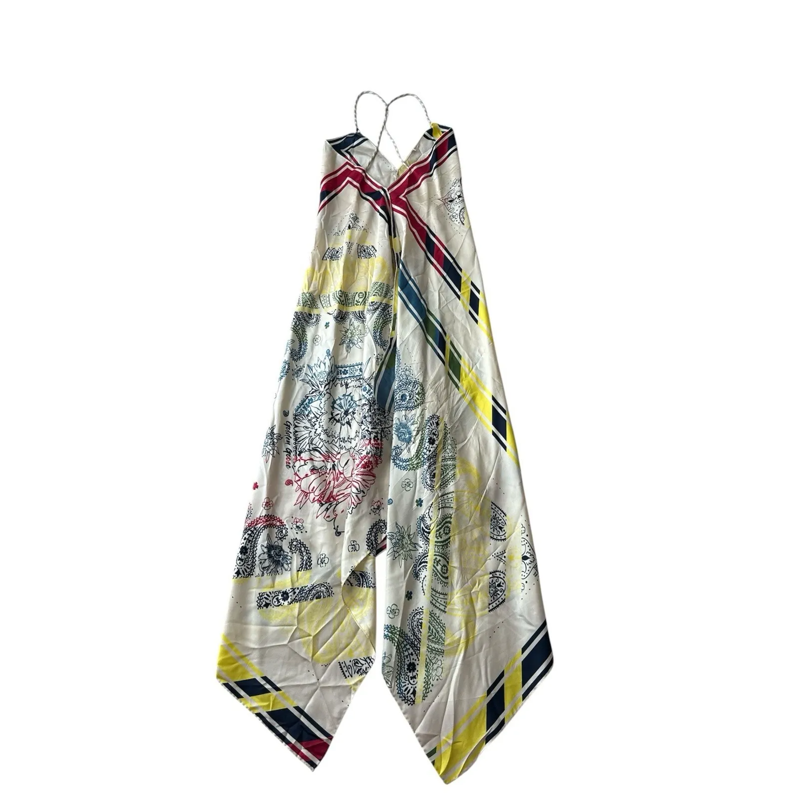 Golden Goose Bandana Print Slip Dress Sz 36 Cream Red Yellow Handkerchief RARE - Image 9
