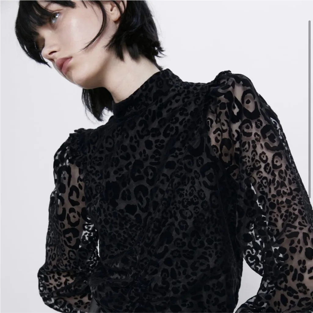 Zara Organza Velvet Animal Print Puff Sleeve Top size M Medium - Image 15