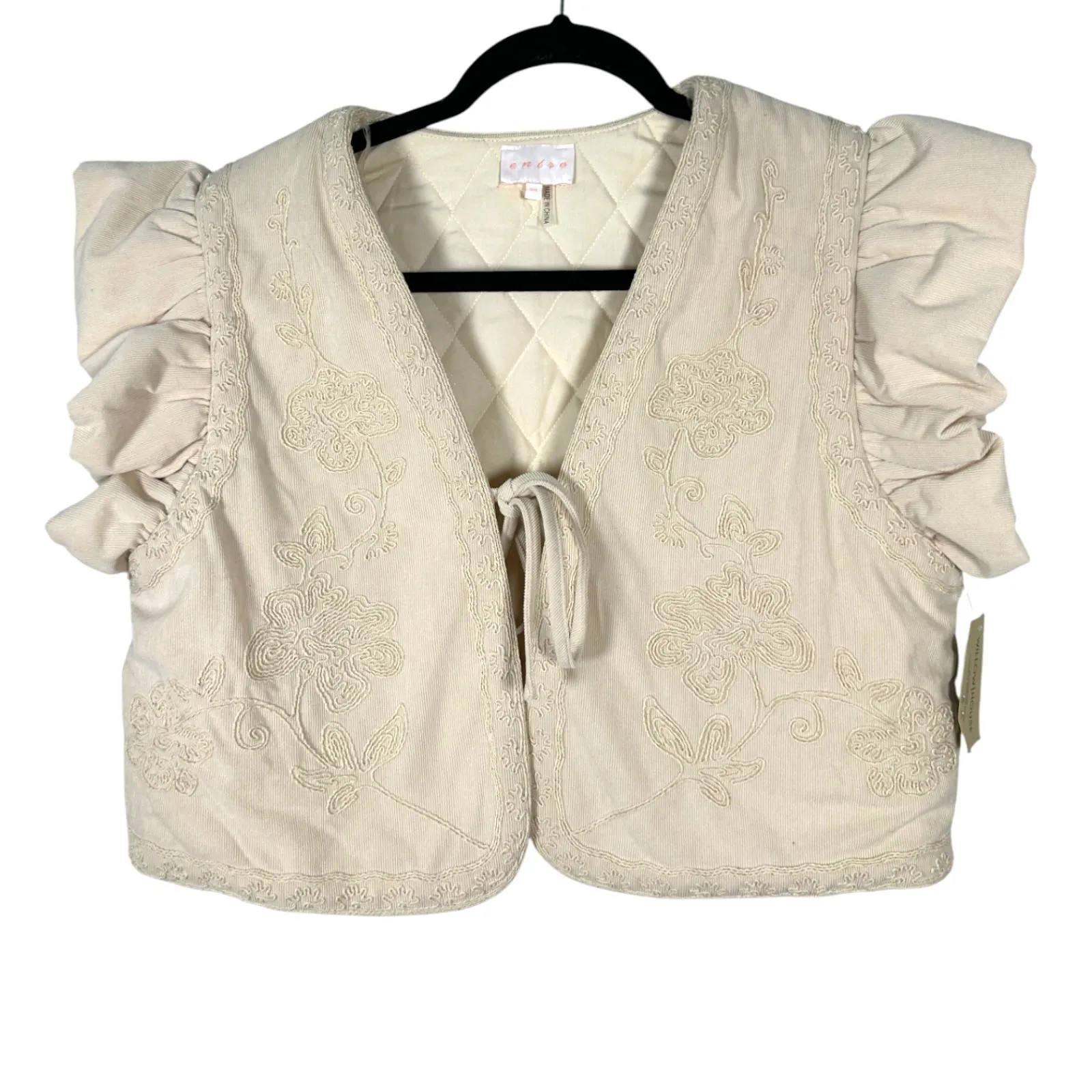 Entro Veada Embroidered Cream Floral Quilted Topper Tie Medium NEW with Tags - Image 7