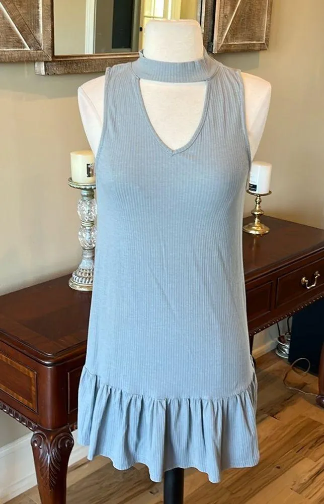 New Dress Choker Neck Gray Ruffle Hem - Image 5