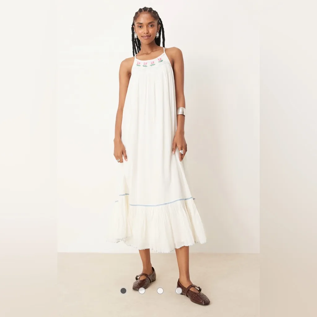 Free People tip toe tulip embroidered midaxi dress in ivory - Image 4
