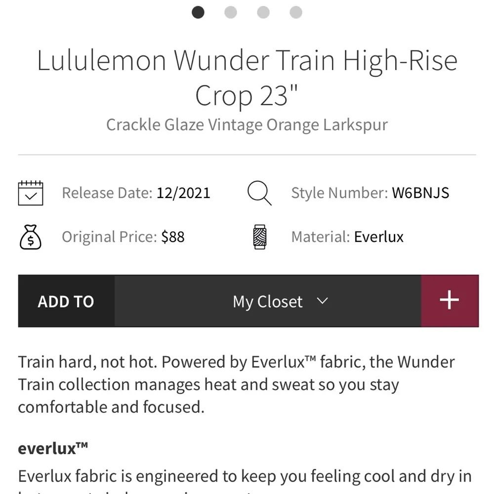 Lululemon Wunder Train HR Crop 23” Sz4 Crackle Glaze Vintage Orange Larkspur - Image 4