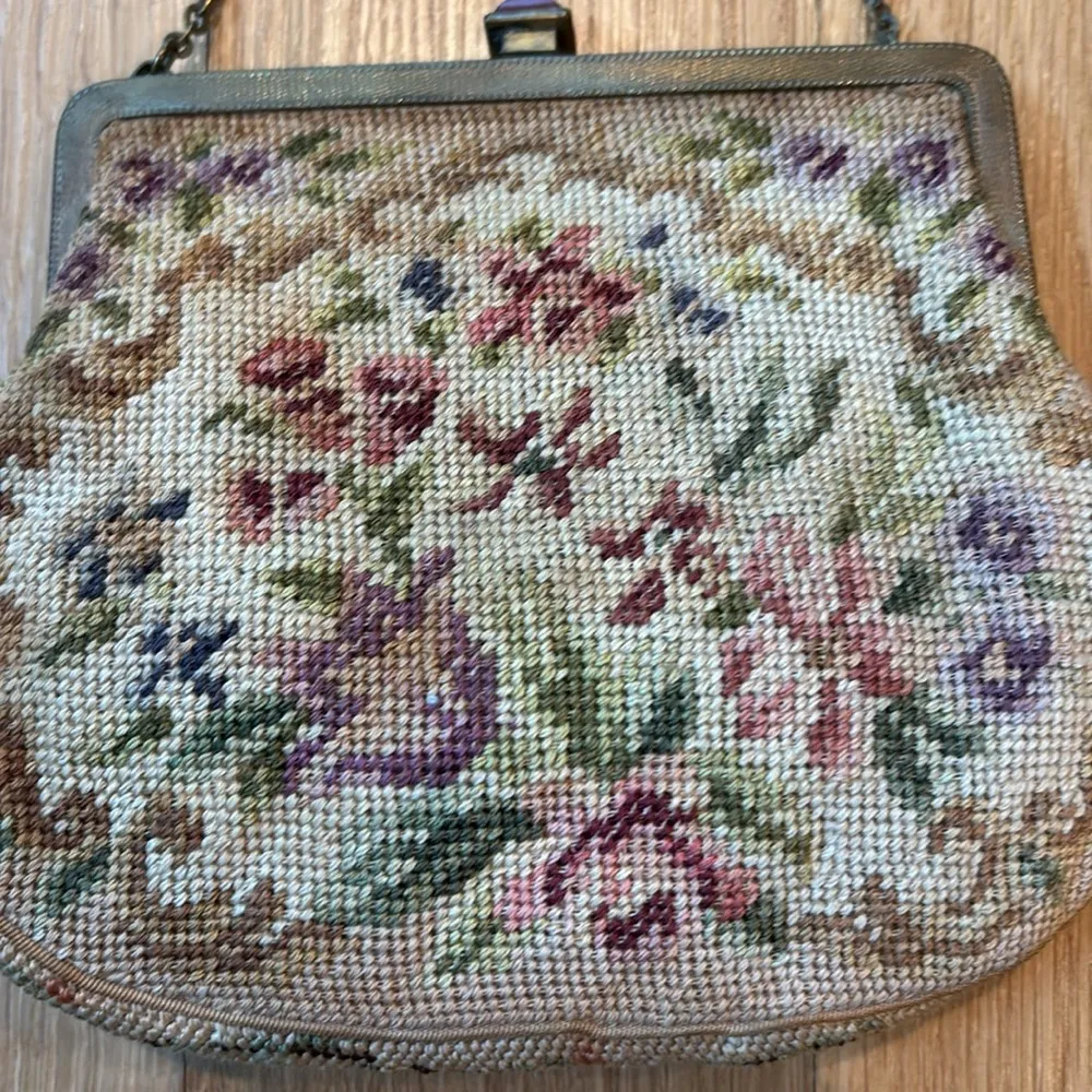 Vintage Petit Point Purse Needlepoint Embroidered Handbag Brown - Image 2