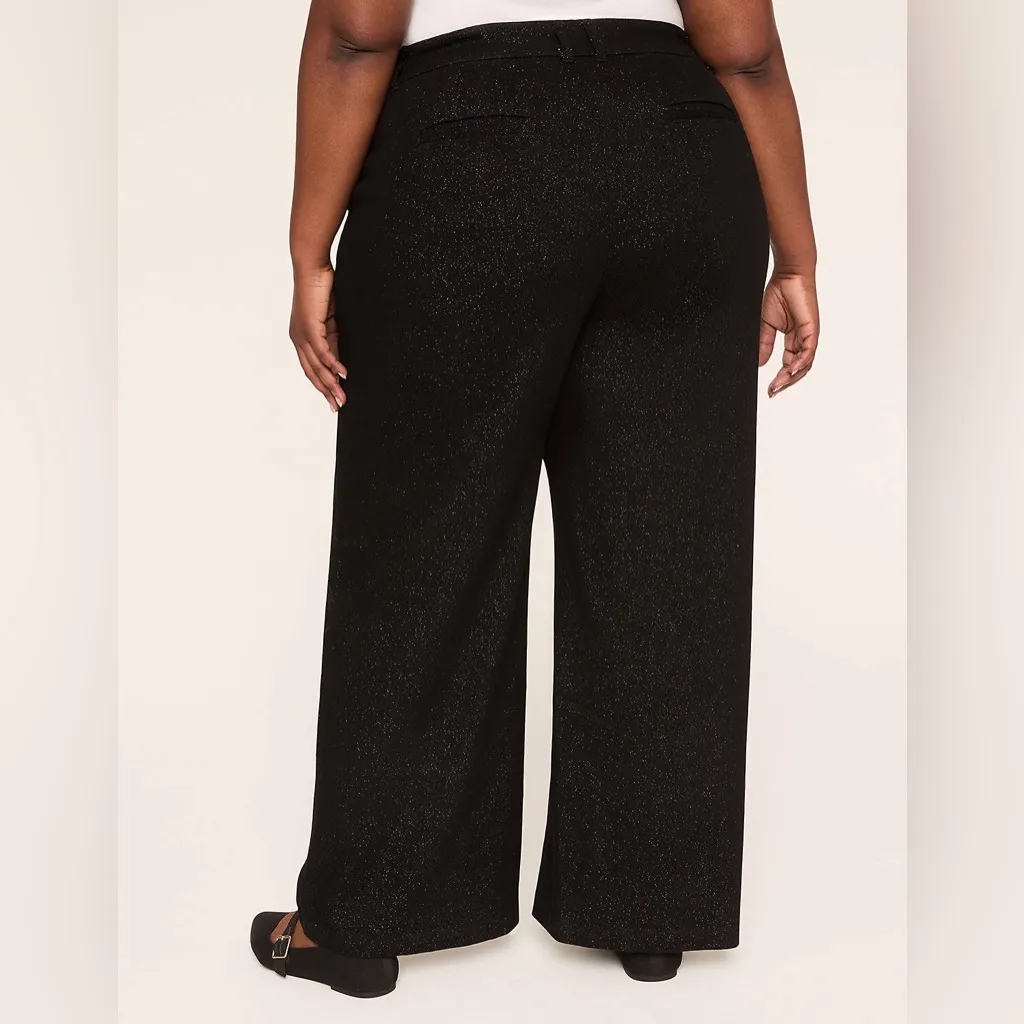 Lane Bryant Black Shimmer High-Rise Wide-Leg Pants - size 28 Tall - Image 2