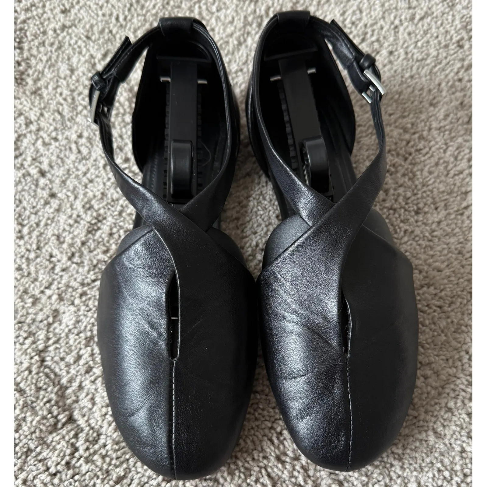 Massimo Dutti Women's Black Leather Criss Cross Strap Ballet Flats Sz EUR 37 - Image 4