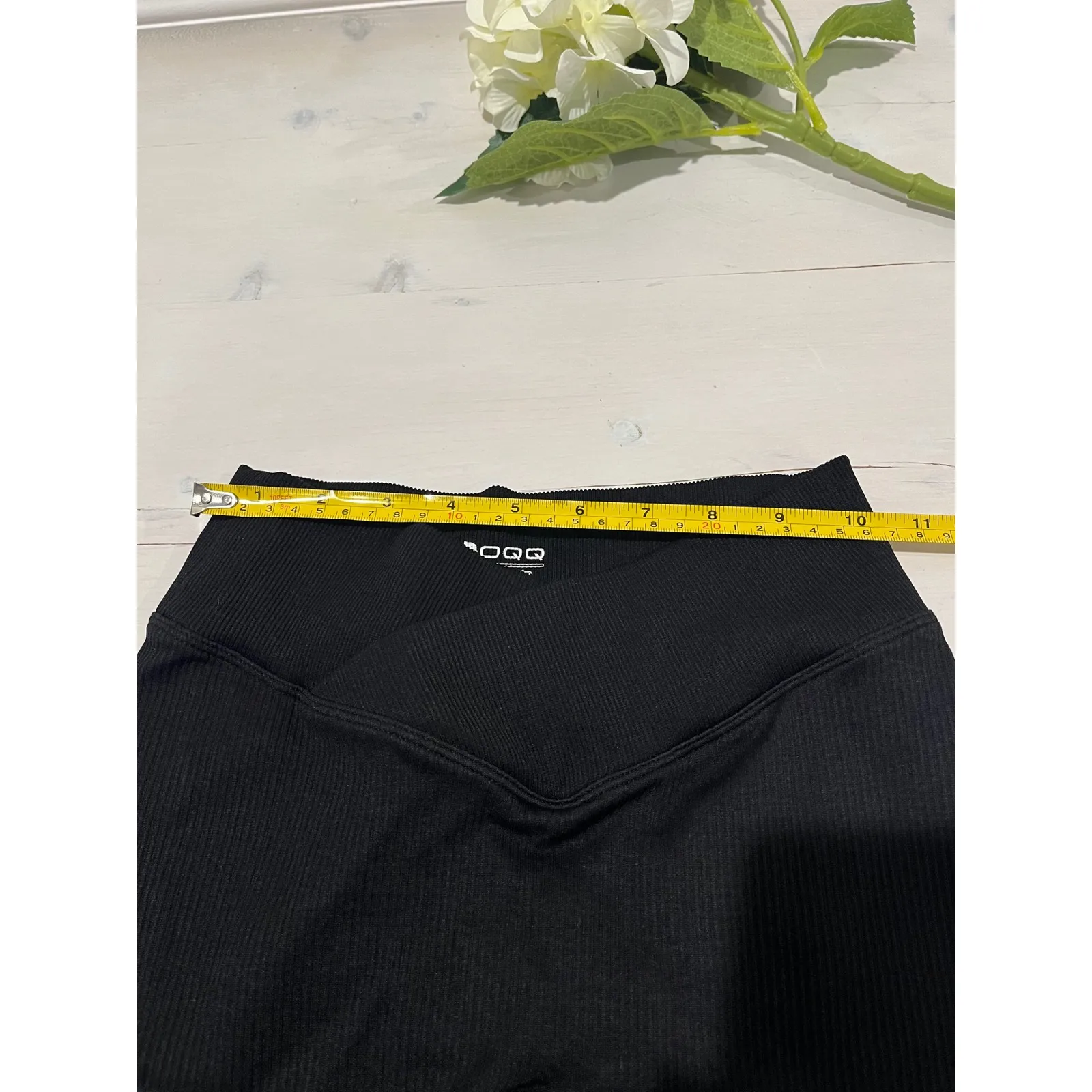 OQQ Women's‎ Black Ribbed Seamless Leggings Size S Activewear Fitness - Image 7