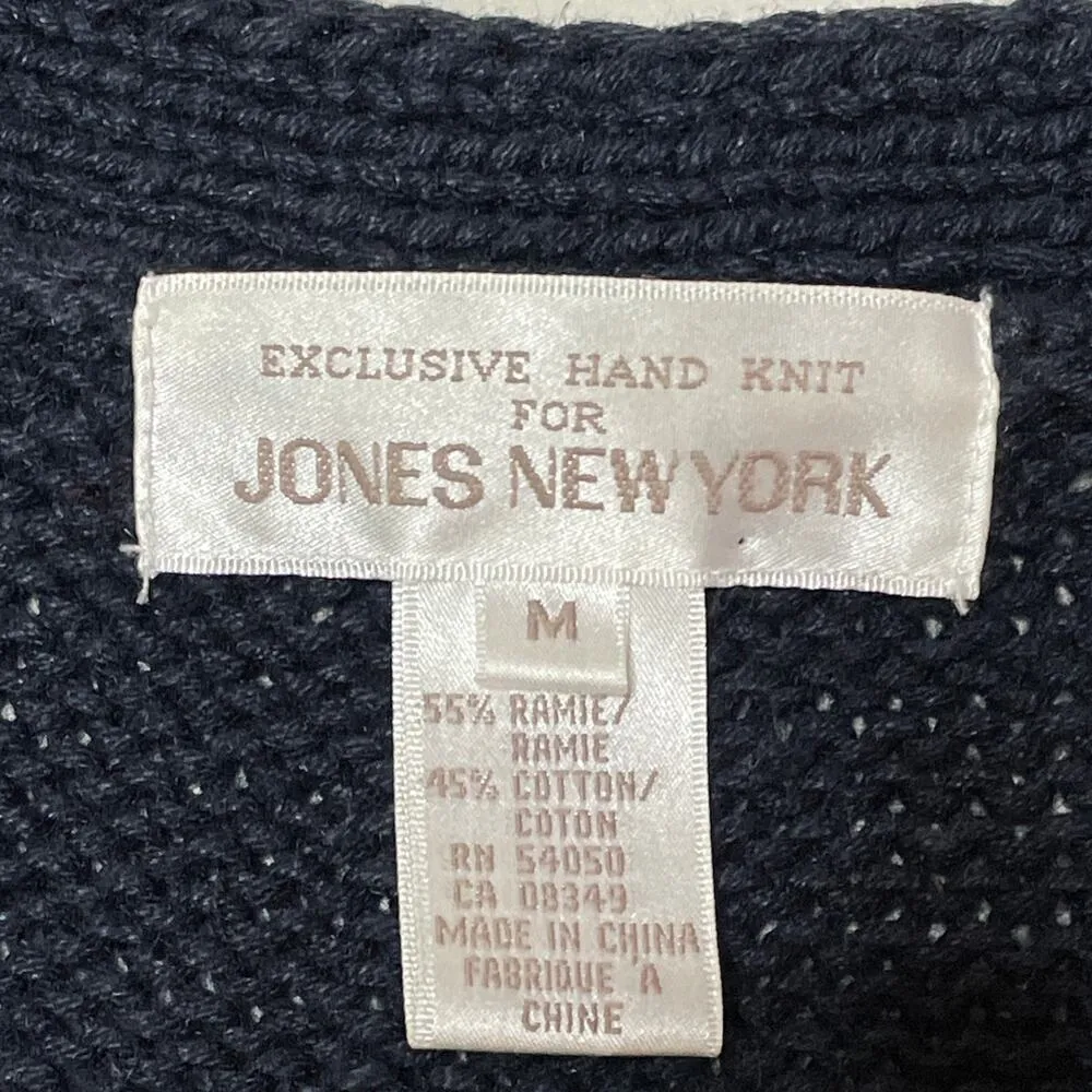 Jones New York Exclusive Hand knit 90s Floral Cotton Blend Cardigan M - Image 2