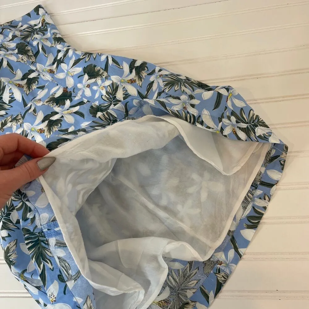 Aqua Blue Green Floral Hawaiian Floral Mini Dress Cut Out Back Cotton Size XS - Image 4