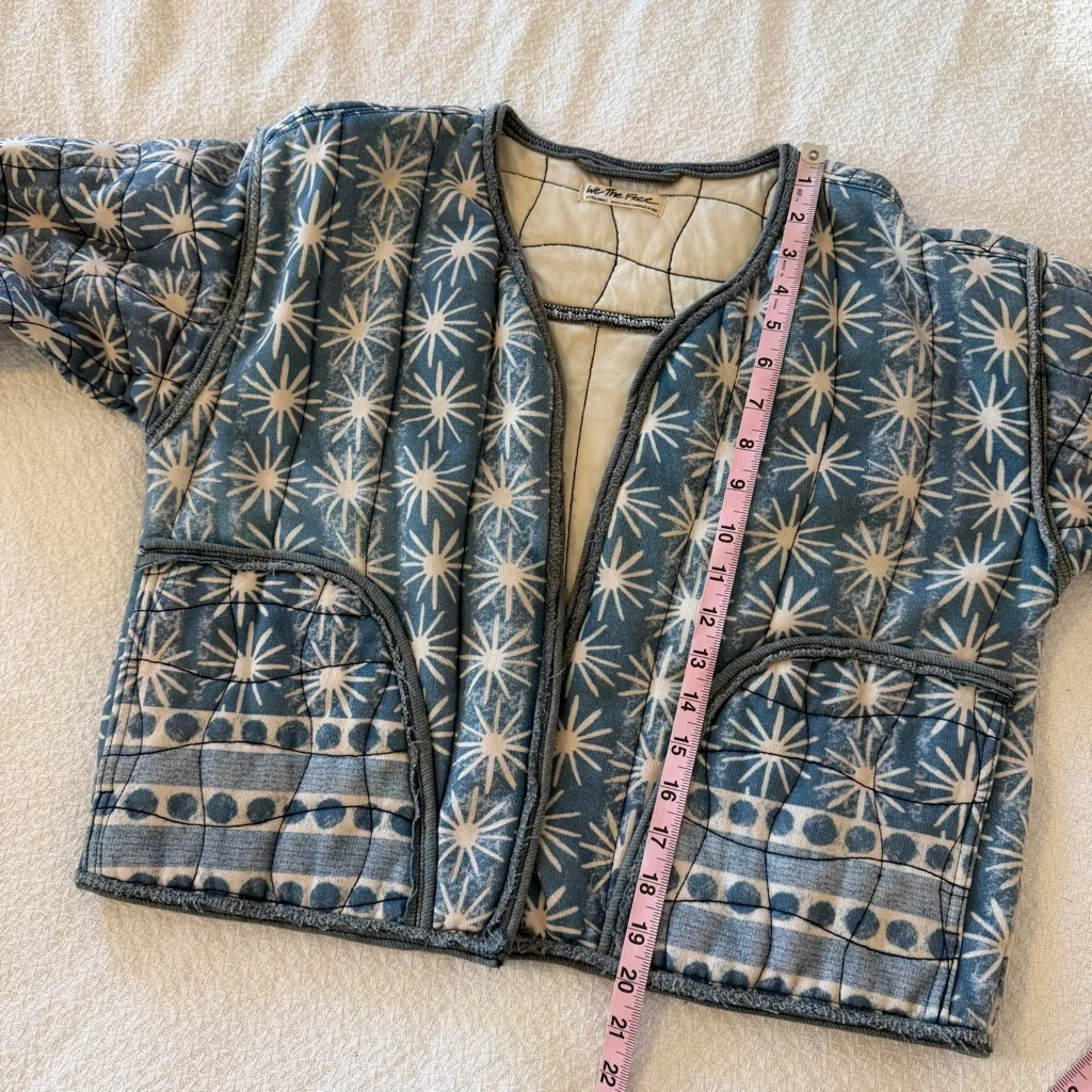 Free People Kara Quilted Cardigan Jacket XS Blue Print - Image 7