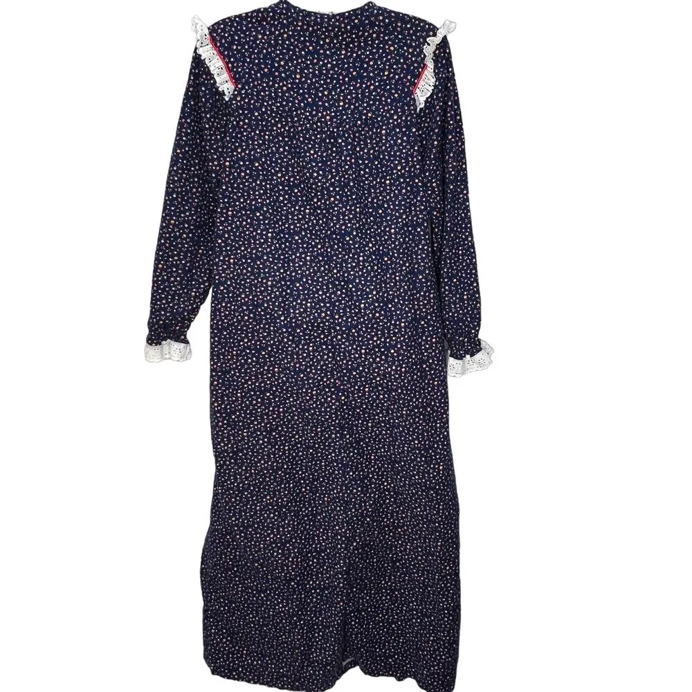 Vintage Texsheen Blue Floral Nightgown Prairie Ruffle Size M Maxi Long Sleeve Size M - Image 2