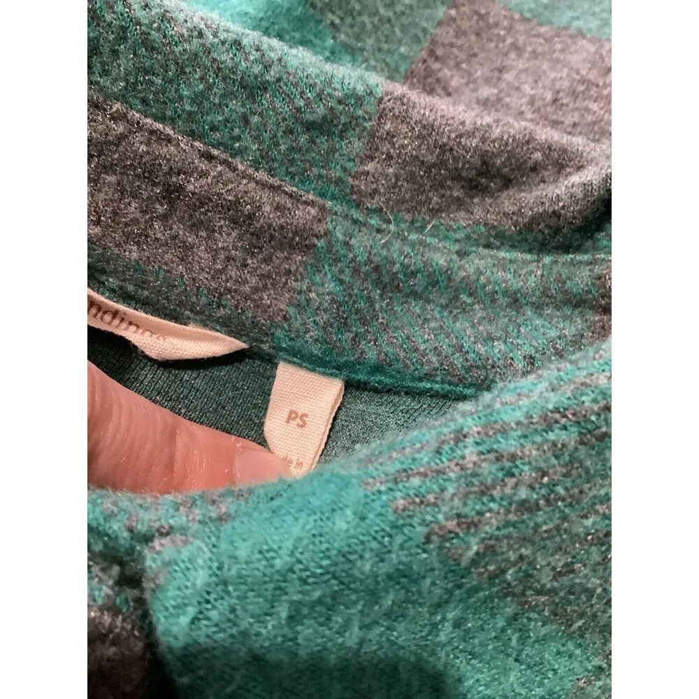 Soft Surroundings Green Plaid Button Up Mini Dress Long Sleeve PS - Image 6