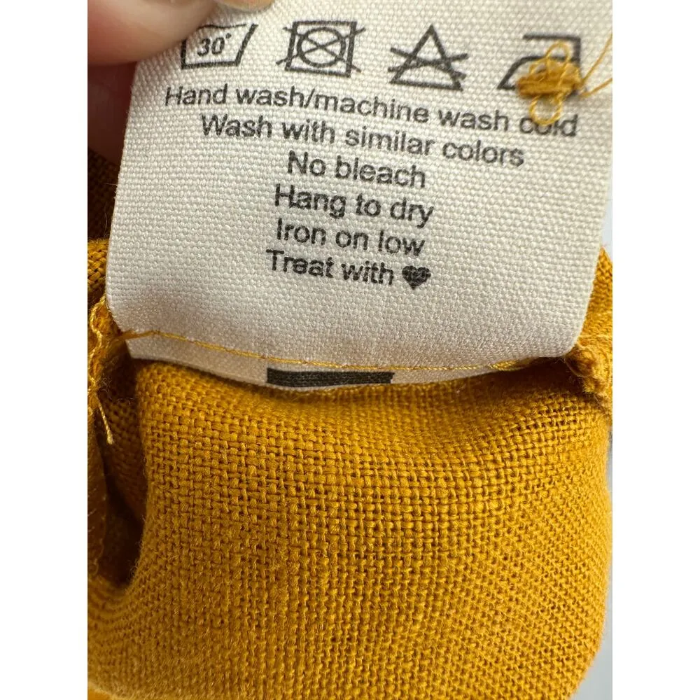 Offon Classic cut linen pocket Button Front Shirt L/XL Boxy Collar 3/4 Sleeve Yellow Size L - Image 9