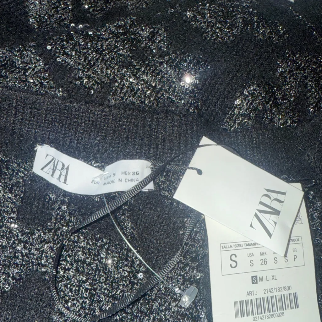 NWT ZARA BLACK KNIT CARDIGAN W/ METALLIC THREAD & SEQUIN Festive Small - Image 3
