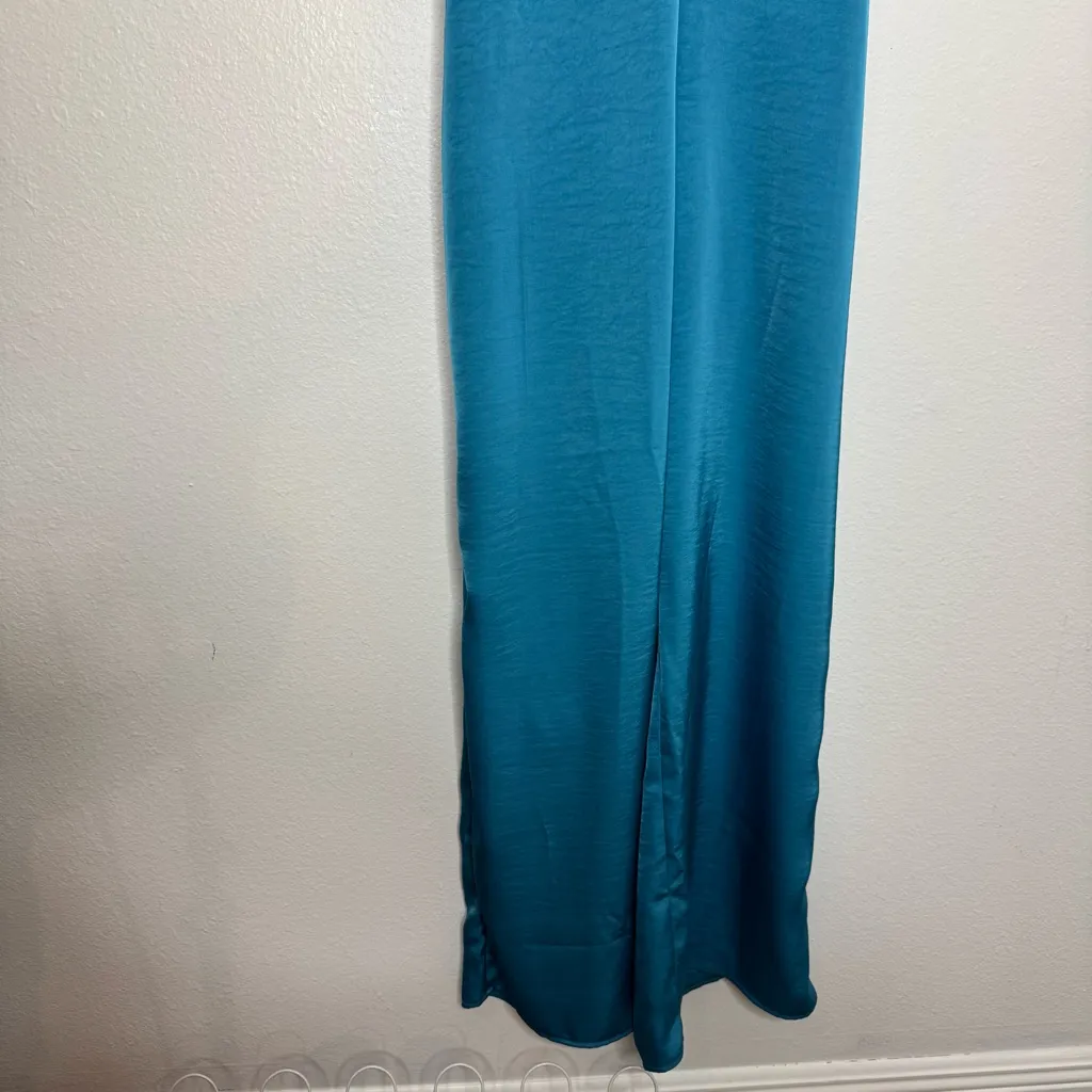 Lulu's Remarkable Style‎ Blue Satin Twist-Back Cutout Wide-Leg Jumpsuit - Image 4