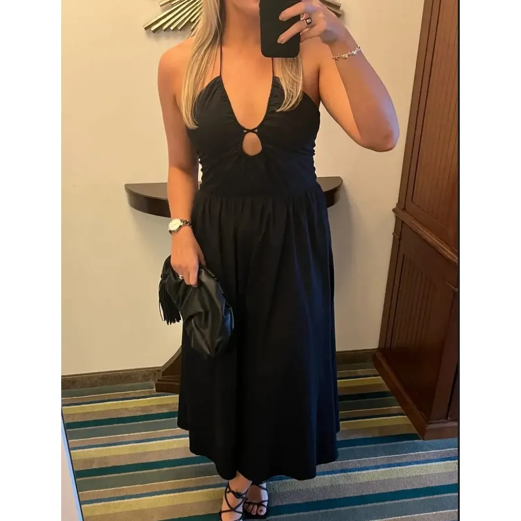 Reformation Black Halter Midi Dress SIZE 2 Sundress Vacation Smock Designer $278 - Image 6