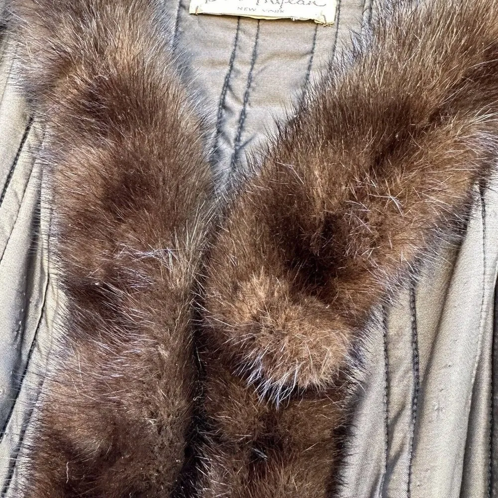 Vintage Ben Thylan Furs Brown Fur Trim Coat Size Medium? Open Front Mob Wife - Image 5