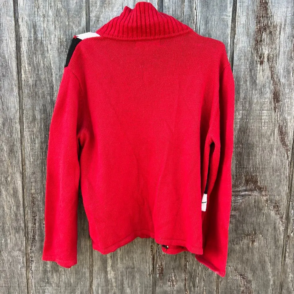 VTG Tiara Ugly Christmas cardigan sweater poinsettia snowflake Holly pinecone L Red Size L - Image 3