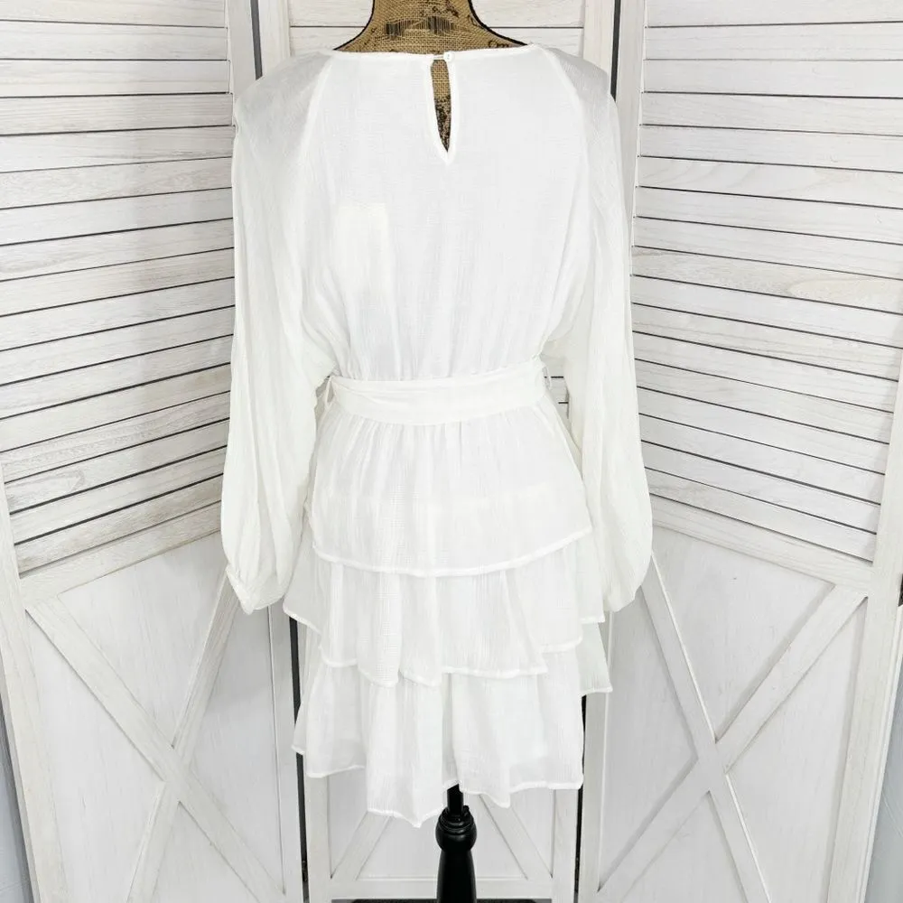 Entro Elizabeth Tiered Ruffle Bubble Sleeve Mini Dress White Medium Boho - Image 7