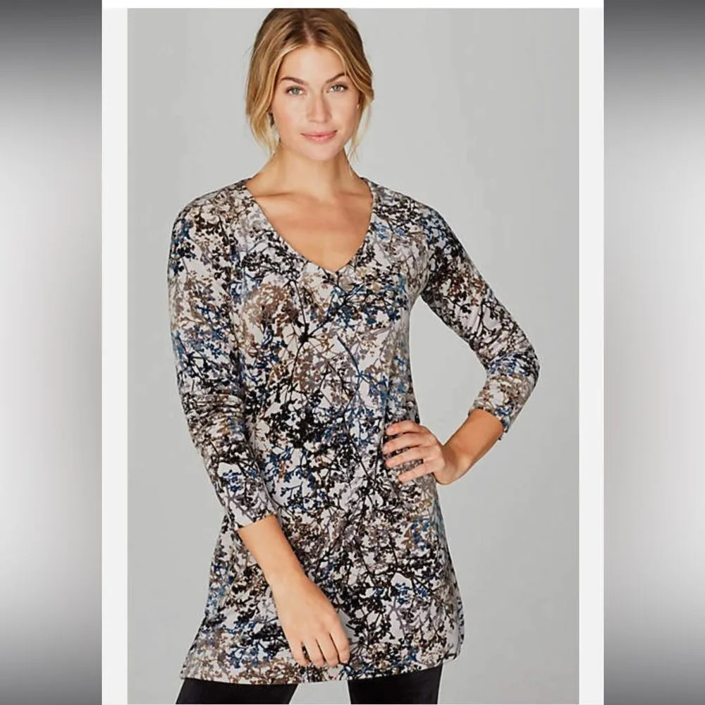 J. Jill Pure Jill Zinc Calm VinesVelour Tunic Blue Brown Stretch Size Small - Image 2