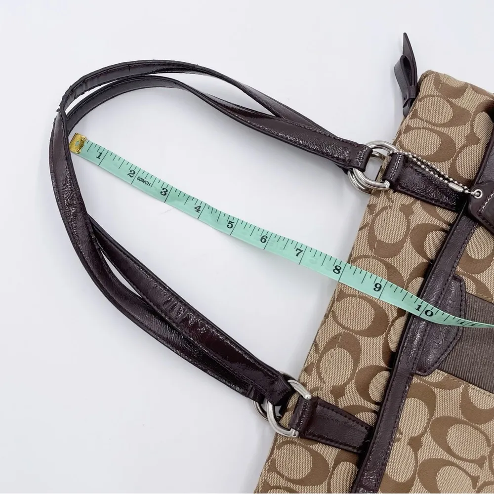 Coach F28504 Brown Tan Signature Stripe Shoulder Tote Bag Purse Classic Logo - Image 10