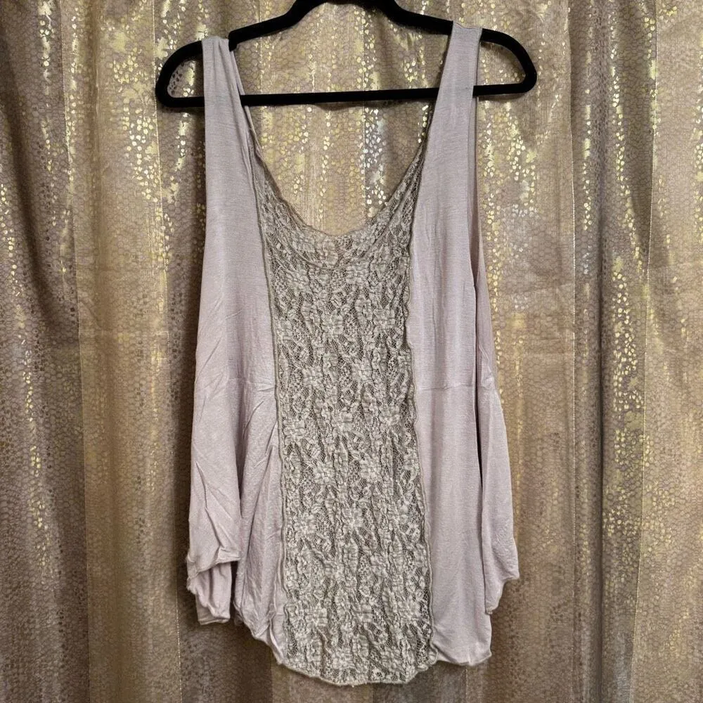 Marigold USA Flowy Boho Stretchy Lace Panel Tank Top Pinky Beige Large Pink - Image 2