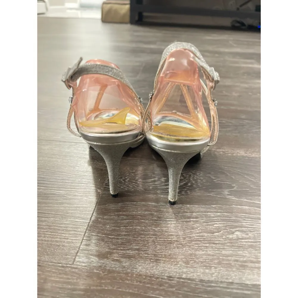 Elegant Silver‎ Strappy Sandals Glitter Heels Evening Party Wedding Shoes S - Image 3