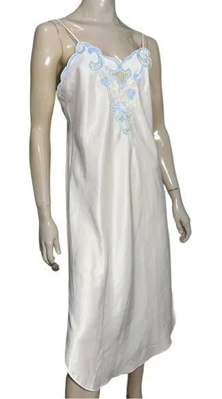 Natori Vintage Women’s Size S M Pale Pink Blue Lace Front Spaghetti Strap Gown - Image 1