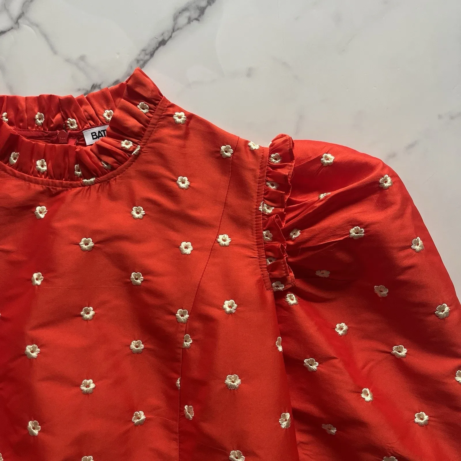 Batsheva Spring Floral Embroidered Silk Taffeta dress Size 10 art to wear chic - Image 6