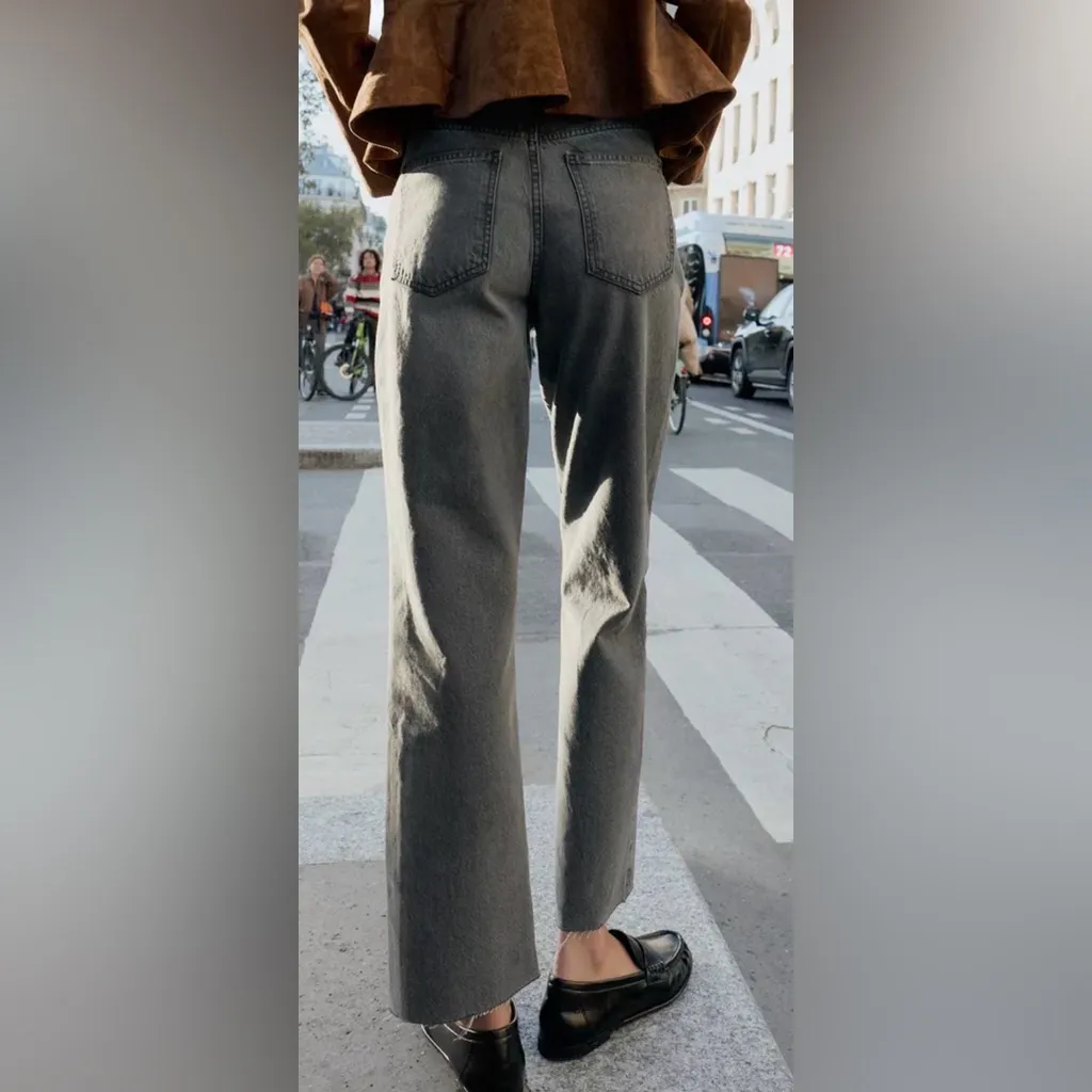 ZARA TRF Stove Pipe Black Grey Wash High Waisted Straight Leg Jeans Size 2 - Image 2