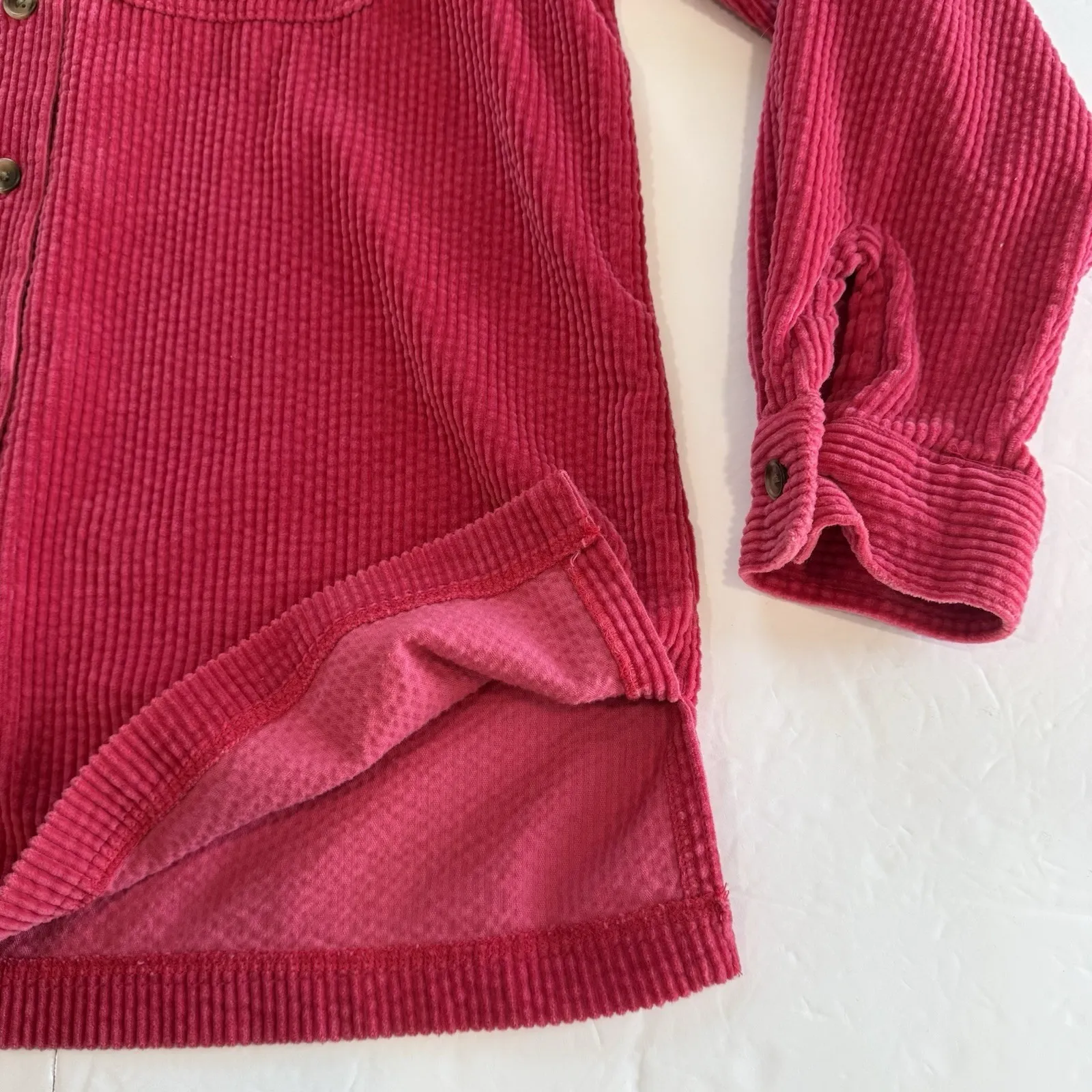 LL Bean Pink Wide Wale Corduroy Oversized Button Up Cotton Shirt Size‎ LARGE - Image 3