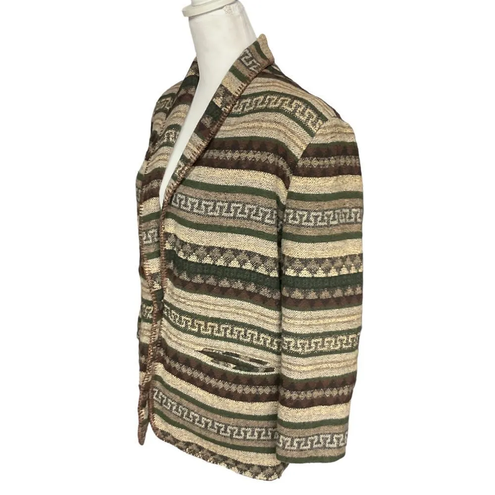 Vintage First Option Women's One‎ Button Blazer Jacket Tan Brown Western Aztec M Size M - Image 2