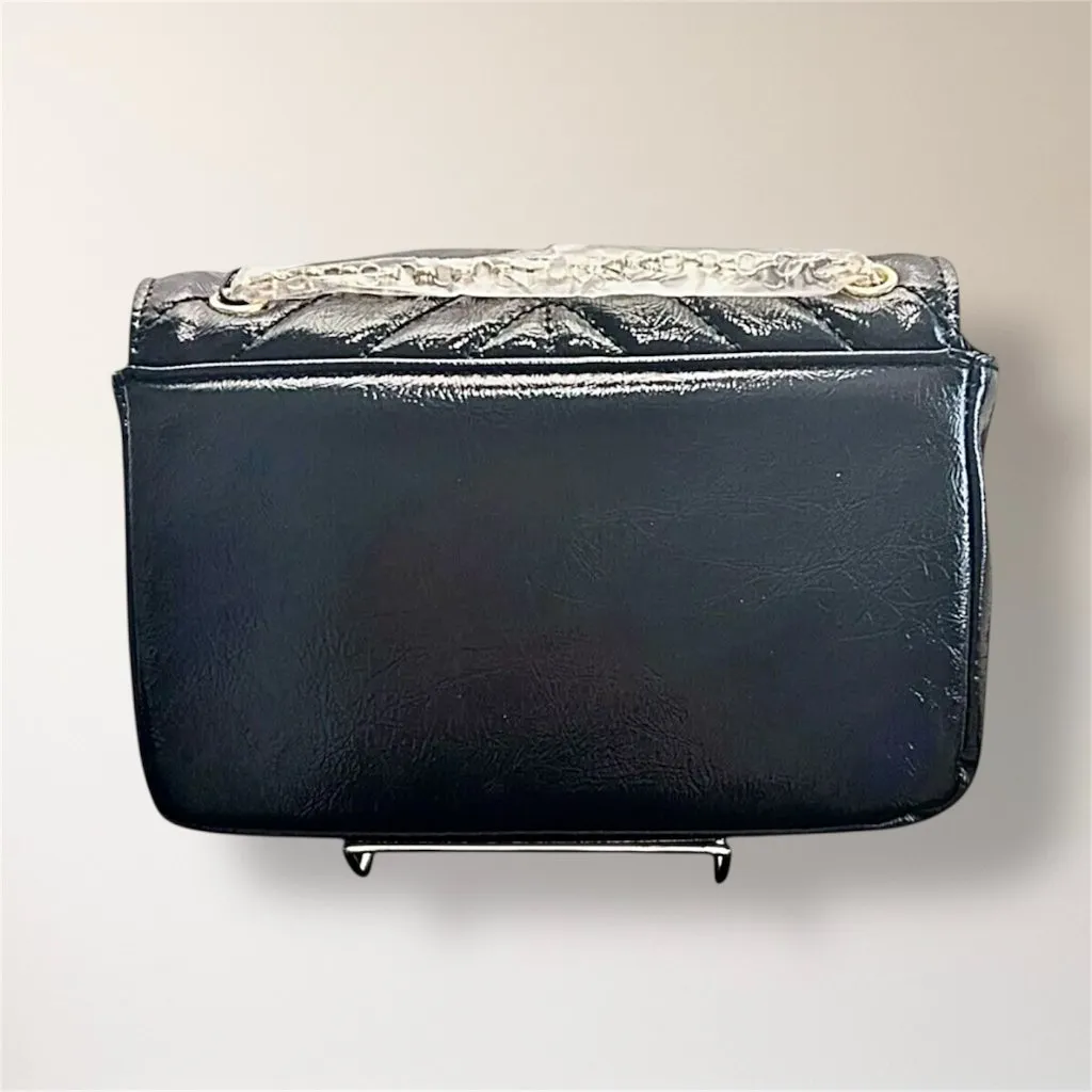 New Nicole Miller Black Quilted Crossbody Bag Chevron Gold Chain Cocktail‎ Party - Image 5