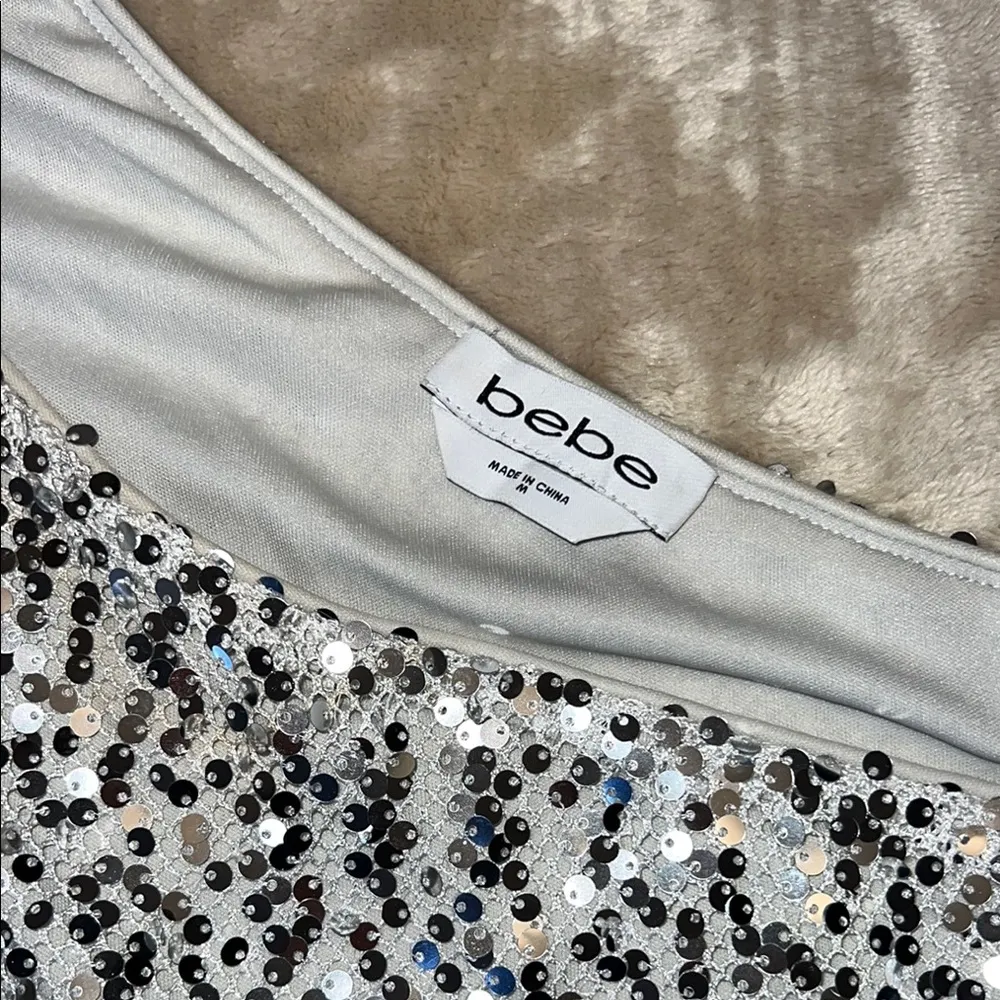 Bebe Silver‎ Asymmetrical Sequin Bodycon Dress - Image 7