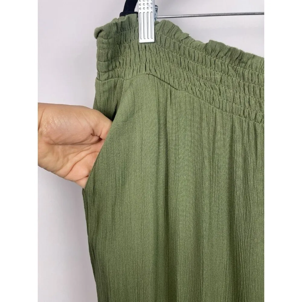 CATHERINES Olive Green Elastic Smocked Pull On Gauze Flowy Pockets Pants Size 3X - Image 3