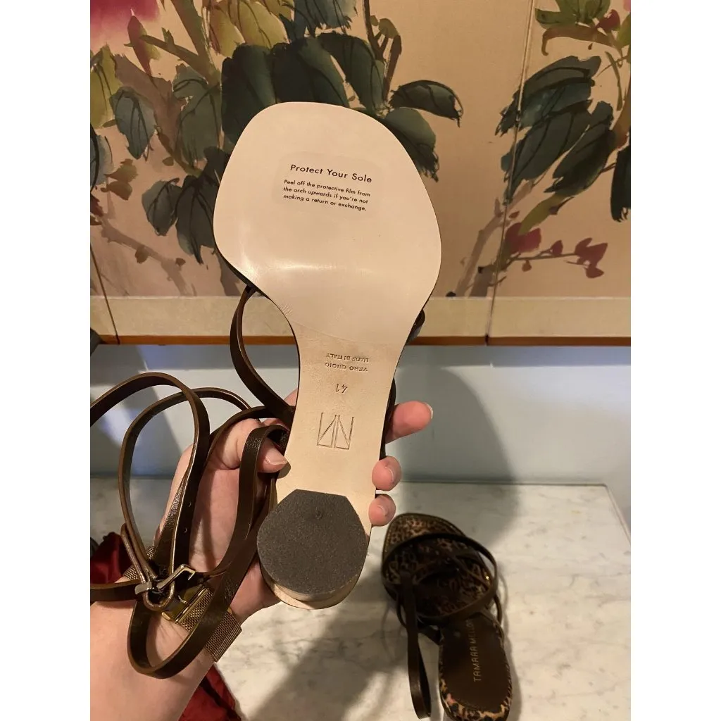 Tamara Mellon Shoes Womens Size 41 Animal Print Strappy Block Heel Sandals Italy Brown - Image 6