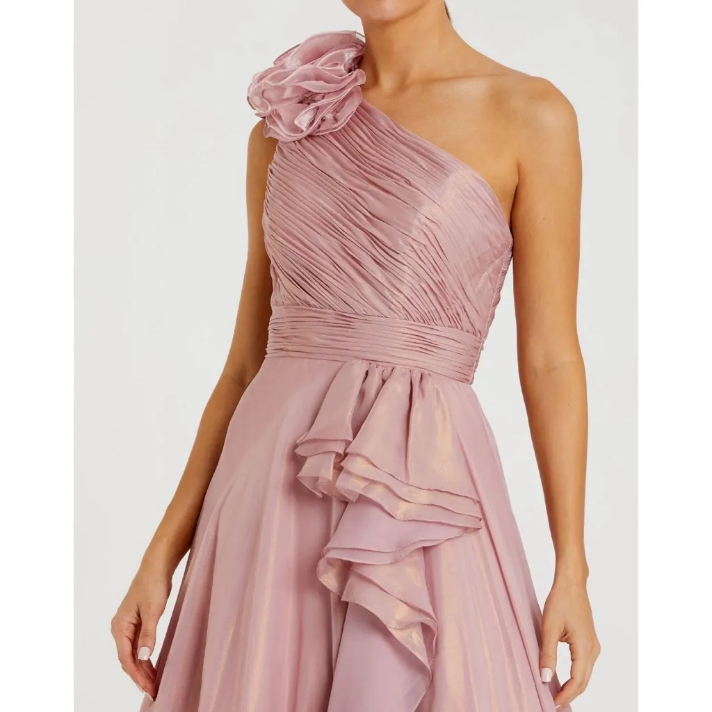 NWT Mac Duggal 49252 Pink Iridescent One Shoulder Rosette Ball Gown Size 10 - Image 4