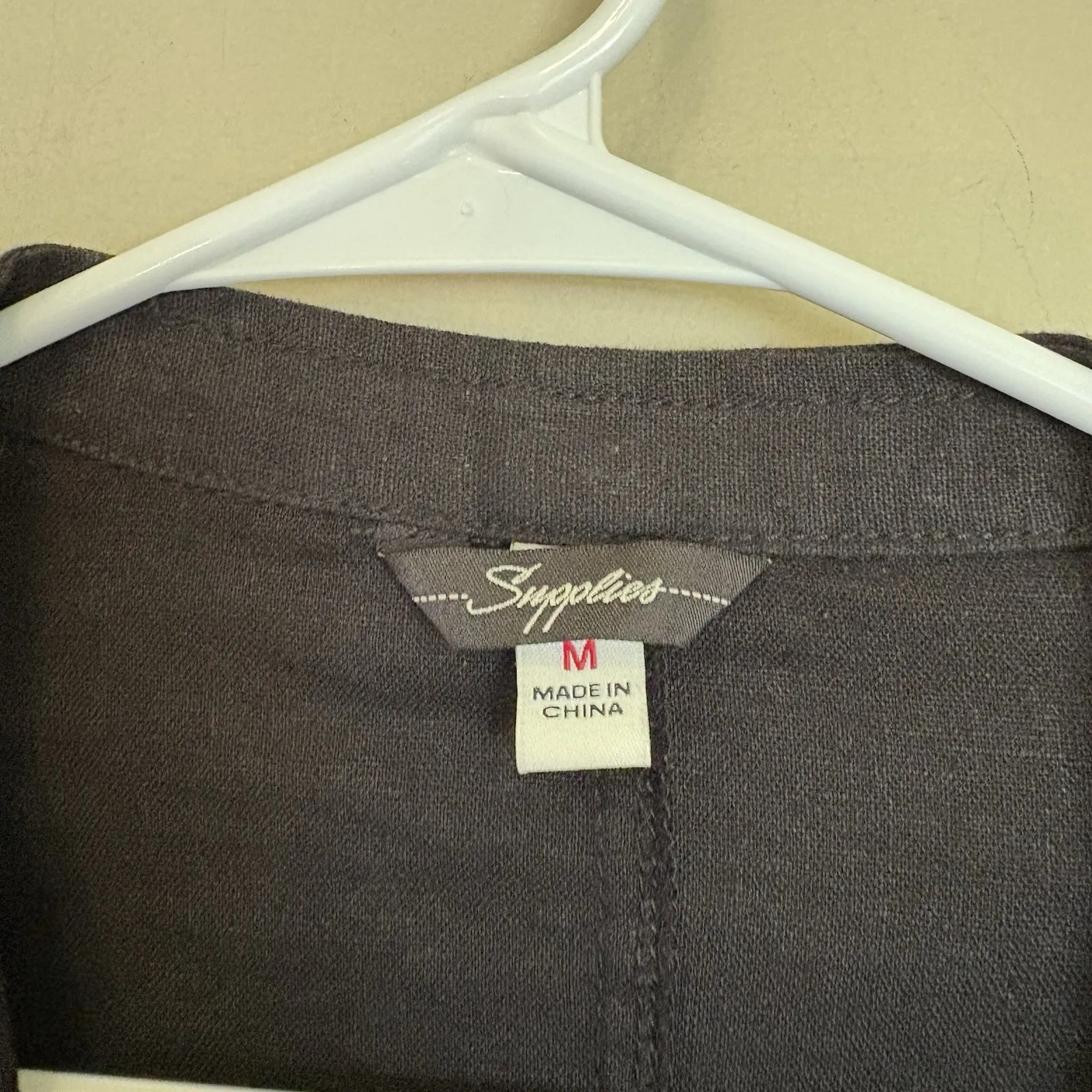 SUPPLIES ‎ Linen Blend Jacket Sz Medium Black Open Front Roll Tab Sleeves Boho - Image 4