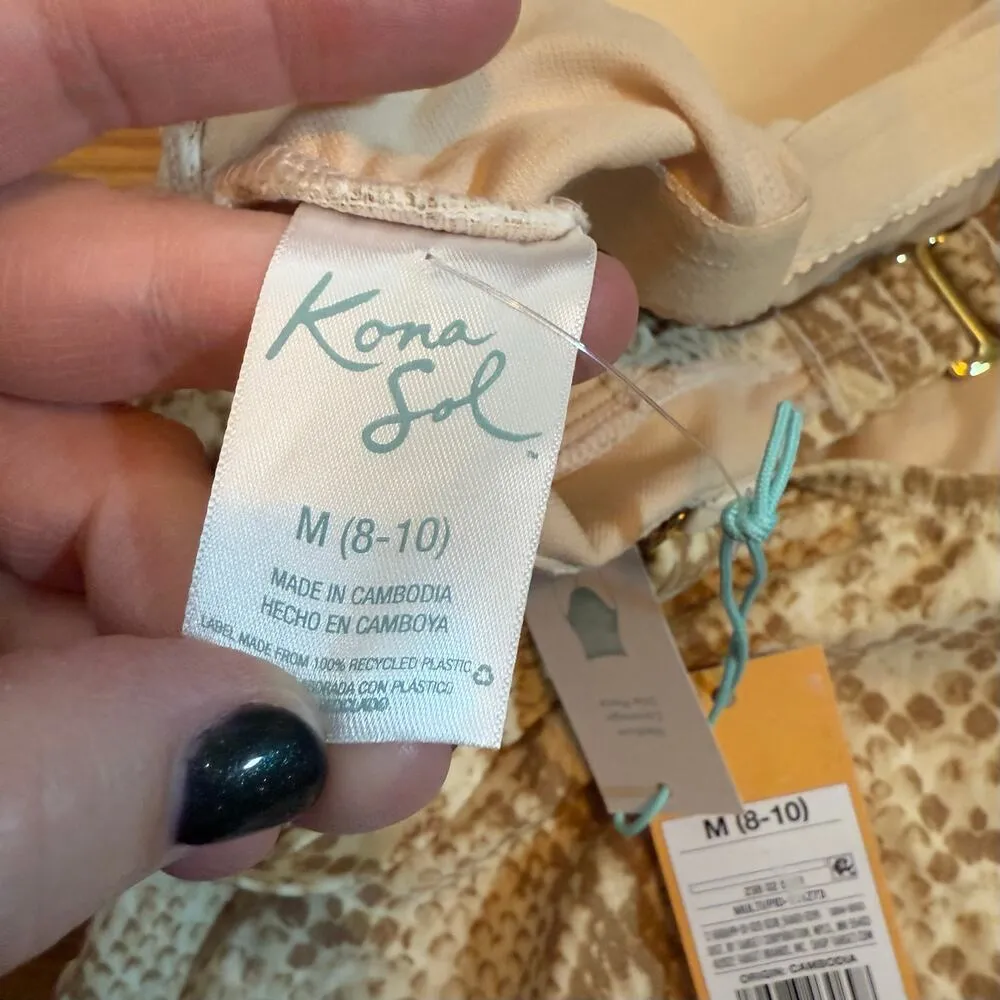 Kona Sol Women’s Medium 8 10 Brown Tan Snake Skin Print One Piece Swim suit New - Image 8