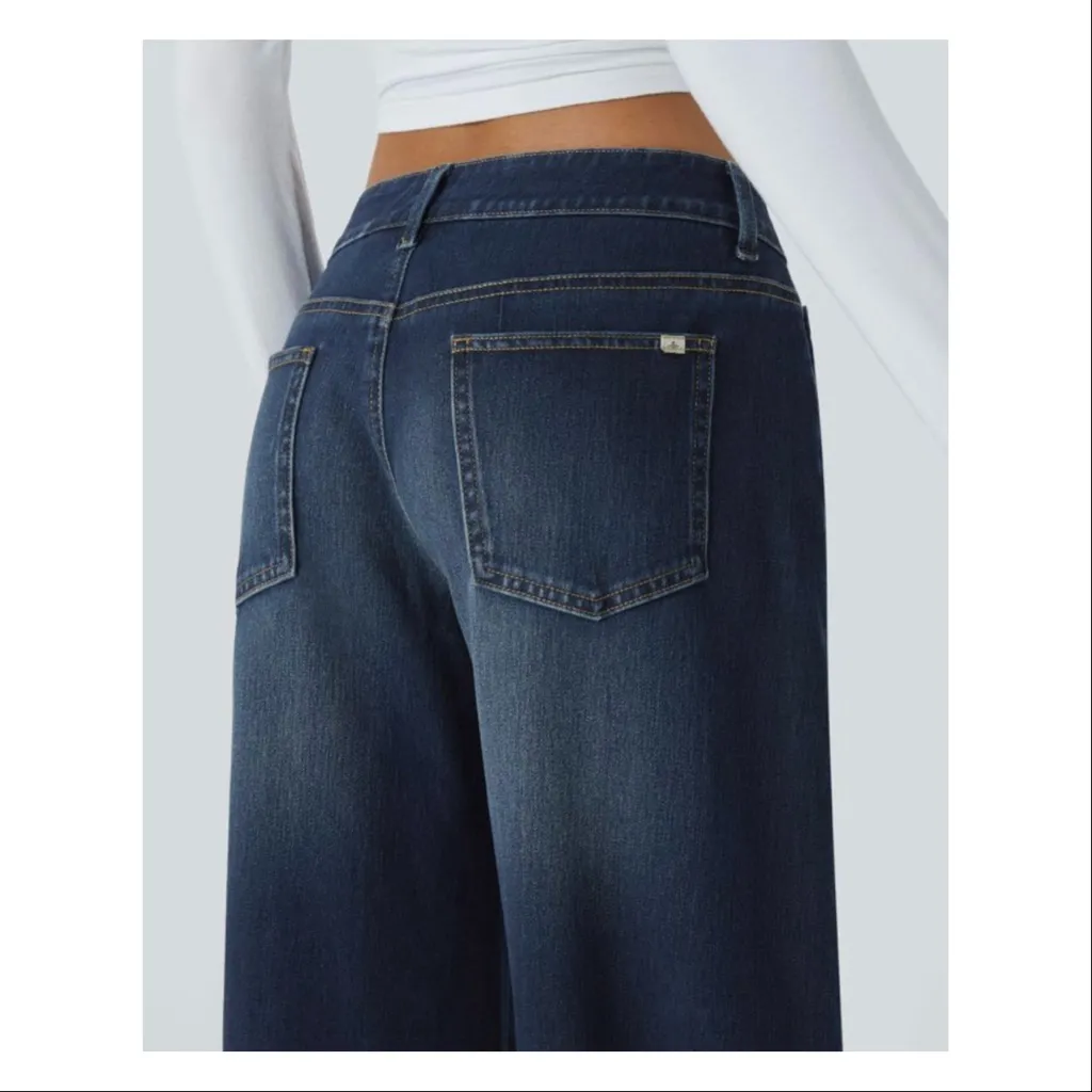 NWT HALARA Flex™ Asymmetric Low Rise Zipper Pockets Baggy Wide Leg Jean - Image 7