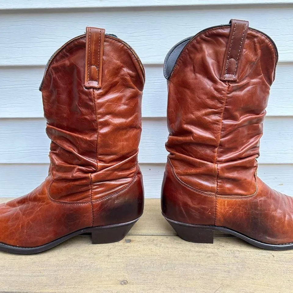 Tan Orange Brown Vintage Dingo Leather Slouch Cowboy Boots Pointed Toe Shoes USA - Image 4