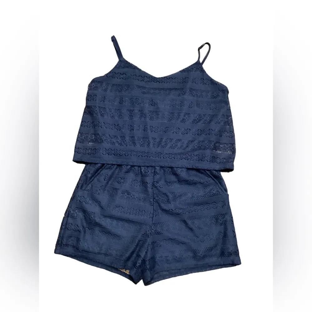 Rewind romper. Navy crochet/lace. Size Large. - Image 4