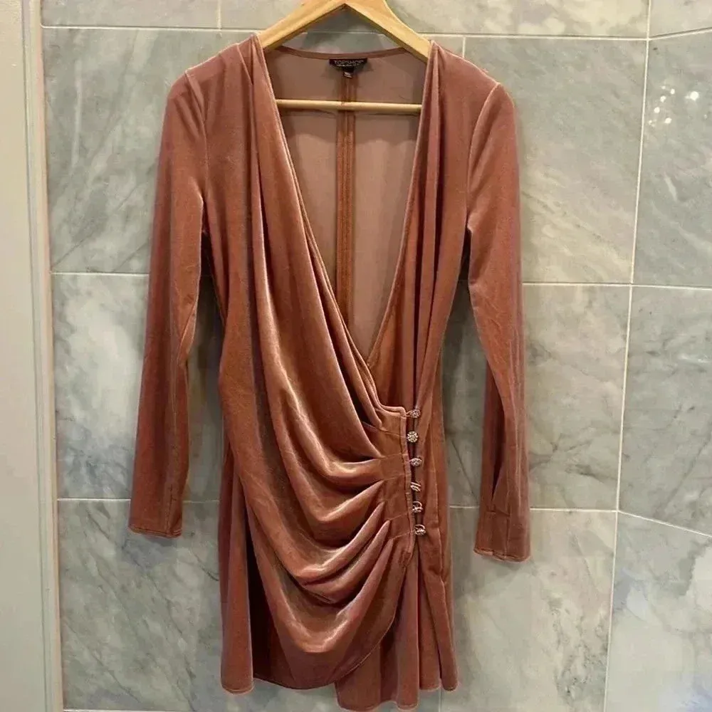 Topshop Velvet Ruched Mini Dress – Holiday Party / Cocktail – Size 6 - Image 2