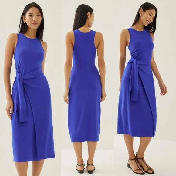 NWT Love, Bonito Aliyah Knit Column Wrap Midi Dress Sleeveless Cobalt Size 2 Blue - Image 2