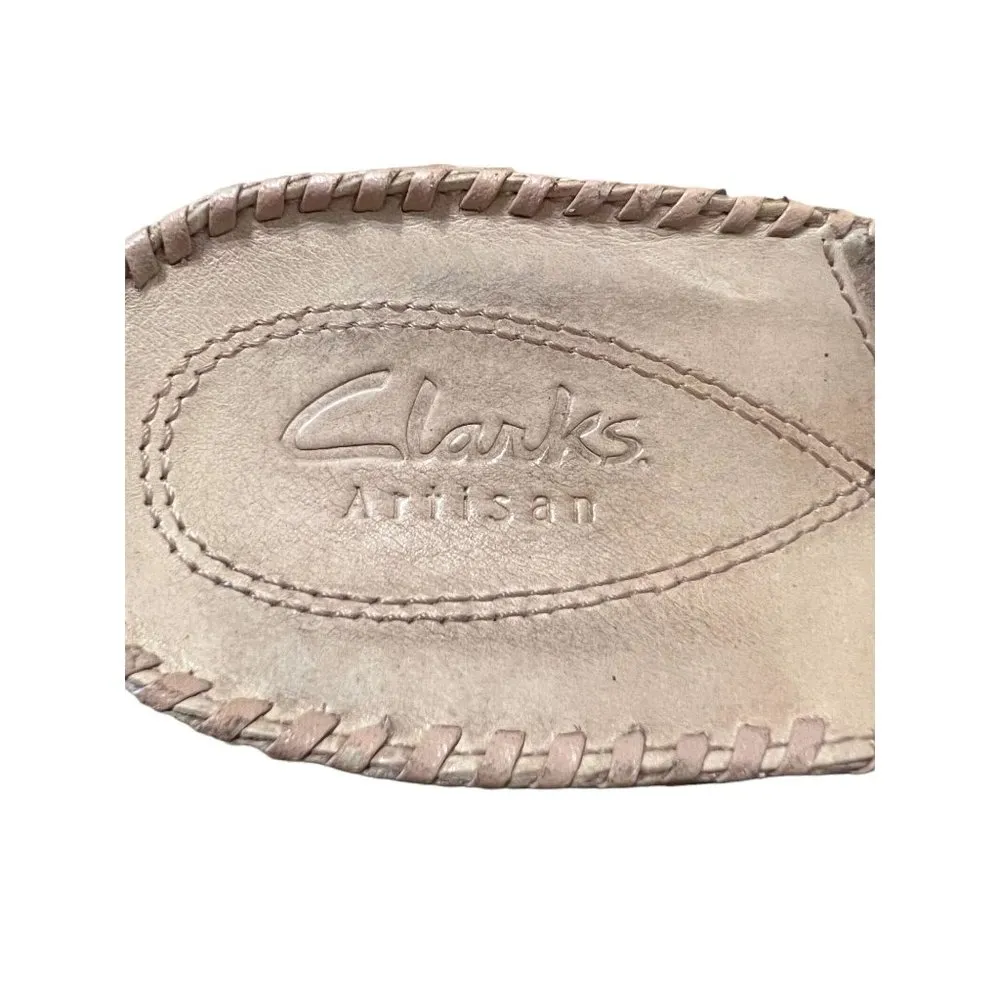 Clarks Artisan Beaded Slip on Wedge Shoes Tan Taupe Leather Size 8 - Image 7