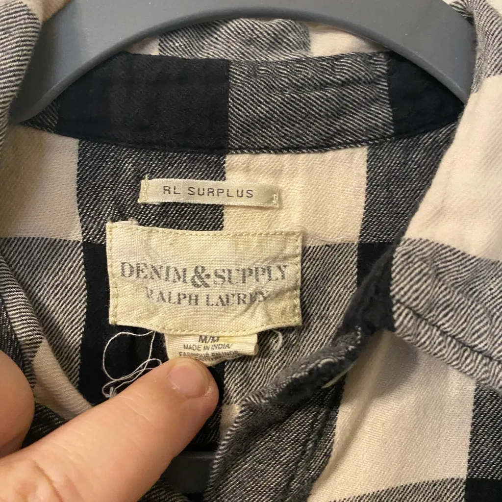 Womens Ralph Lauren Denim & Supply‎ Black White Plaid Button Down Shirt Size Med - Image 3